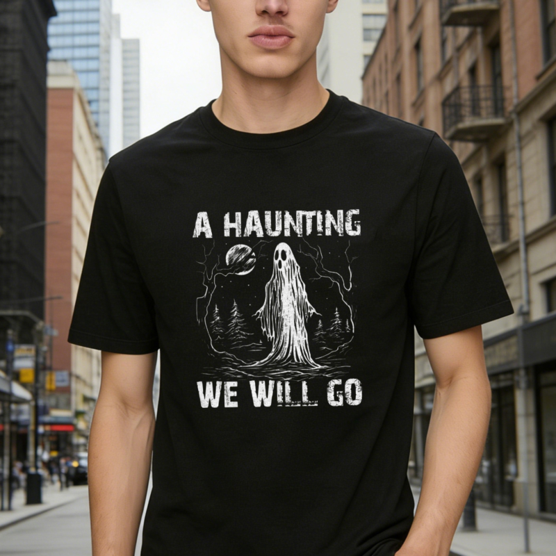 A Haunting We Will Go Ghost Moon Forest Halloween Graphic T-shirt