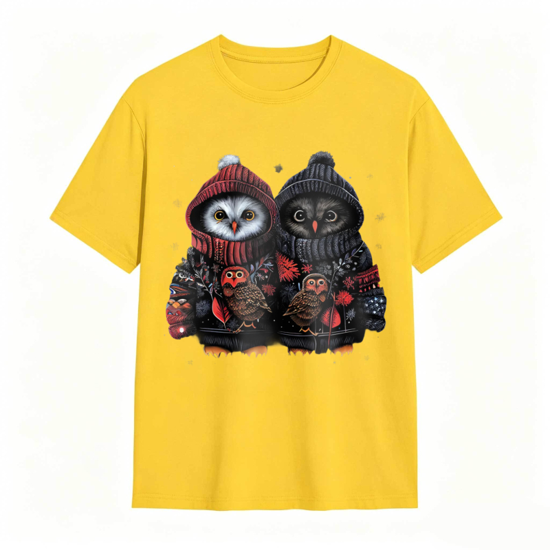 Owl Couple Wearing Winter Hats And Sweaters Unisex Classic T-shirt