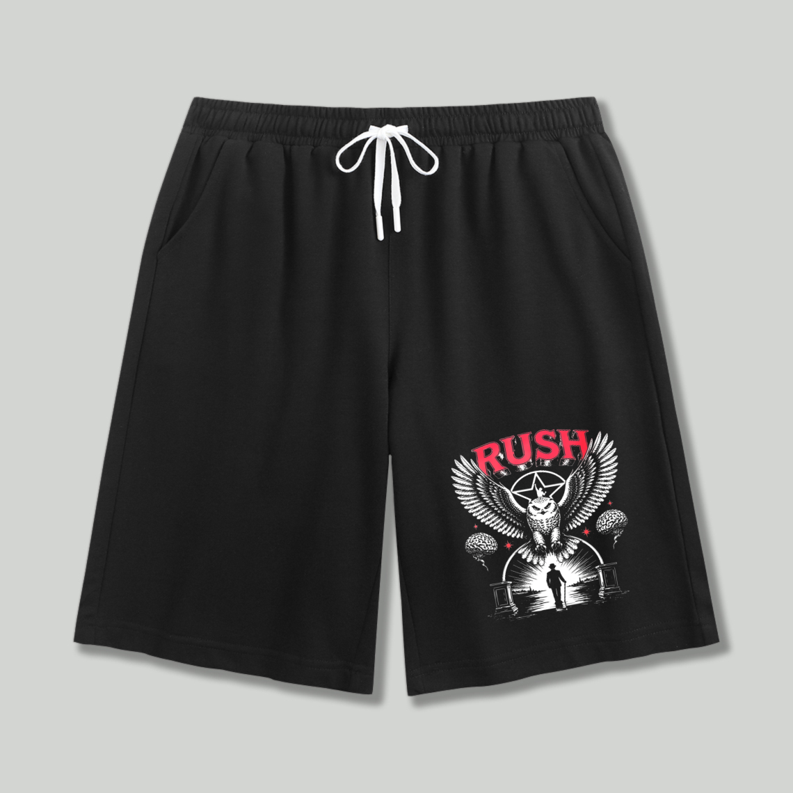Rush Band Eagle Pentagram Graphic Print Shorts