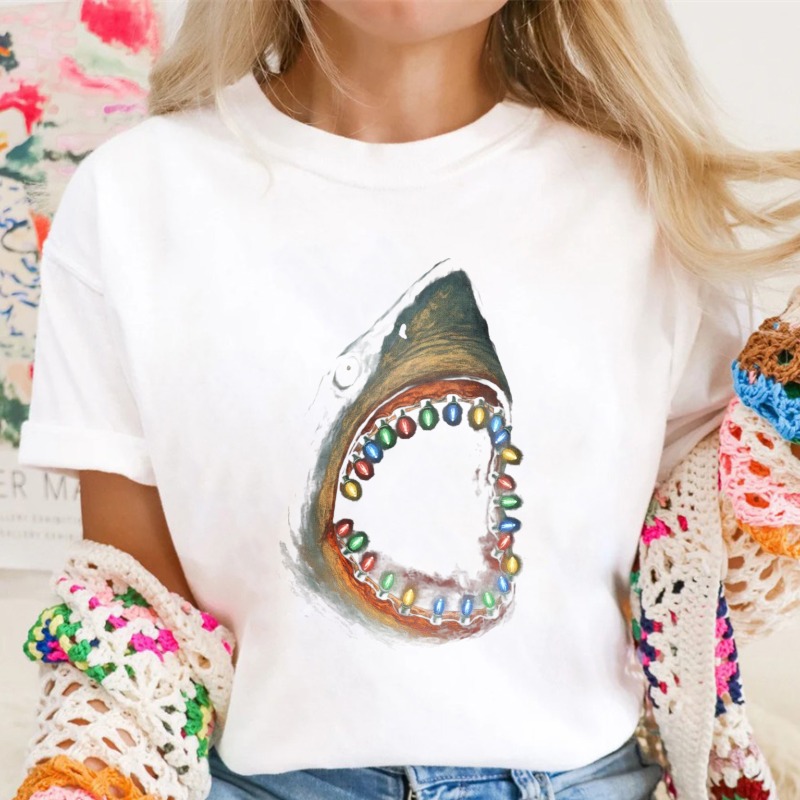 Shark With Colorful Teeth Pattern Unisex Classic T-shirt