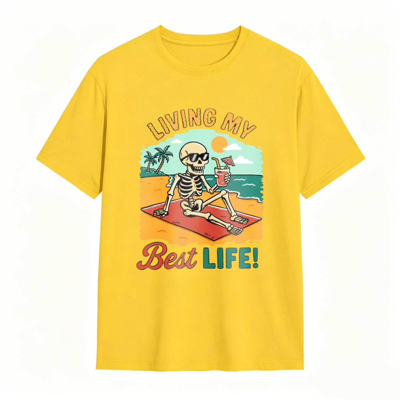 Skeleton On Beach With Cocktail Living My Best Life Unisex Classic T-shirt