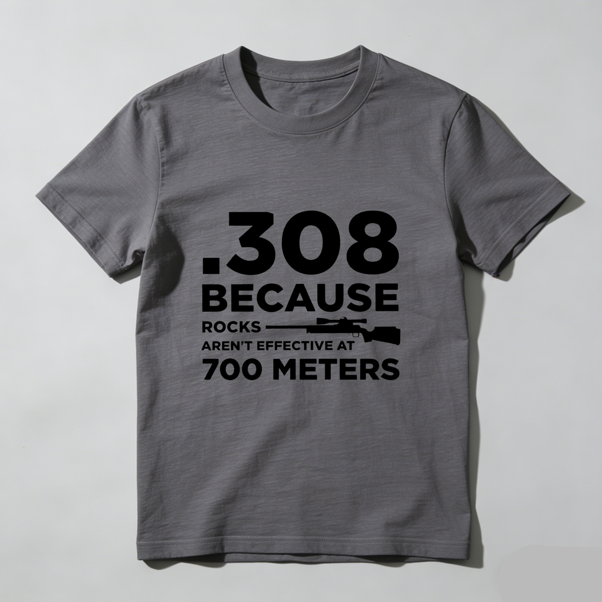 Teecurent .308 Because Rocks Aren't Effective At 700 Meters Pure Cotton Short Sleeve T Shirt-TeeCurent