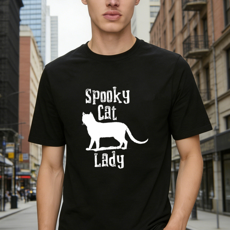 Spooky Cat Lady Silhouette Graphic T-shirt