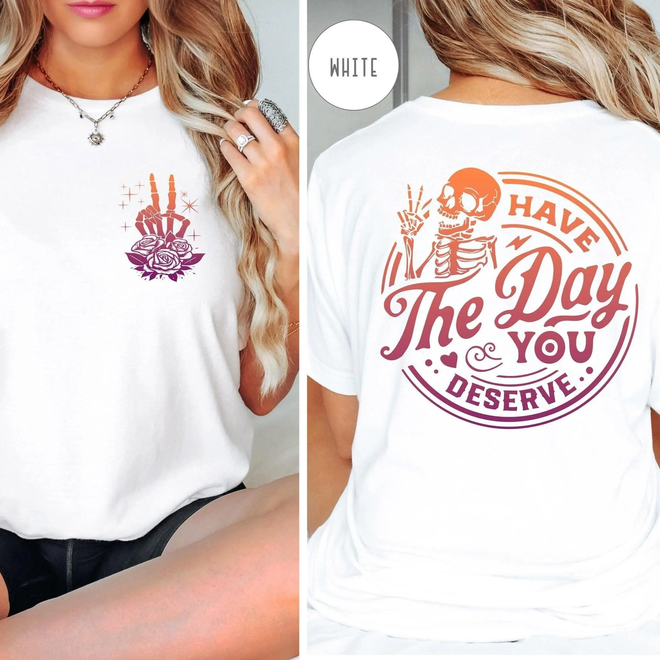 Women's Skeleton & Letter Print Round Neck Tee Fashion Casual Crew Neck T-Shirt for Daily Holiday Vacation Outdoor Wear