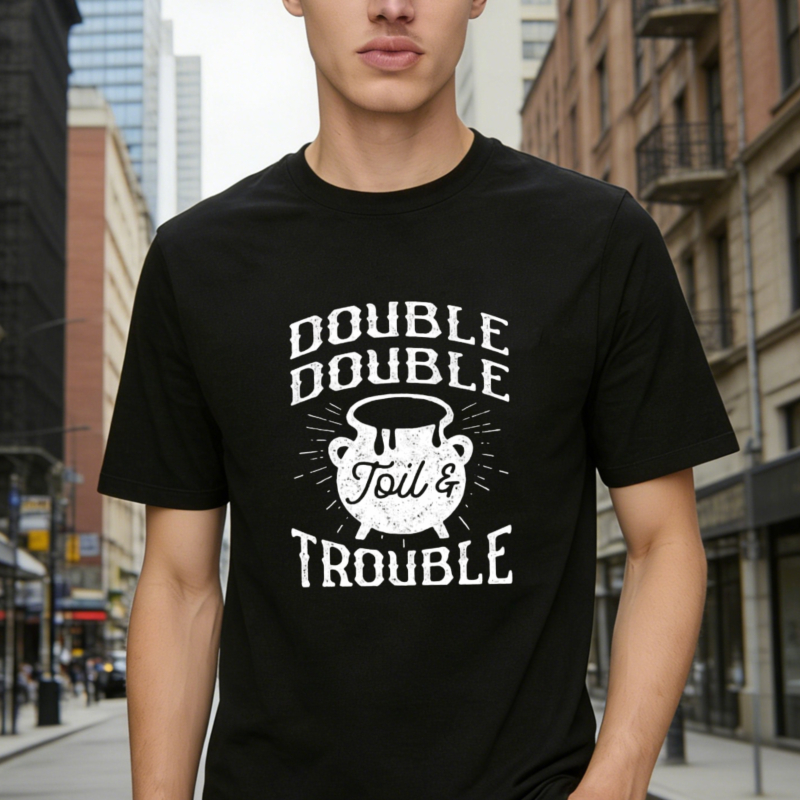 Double Double Toil And Trouble Cauldron Halloween Quote T-shirt