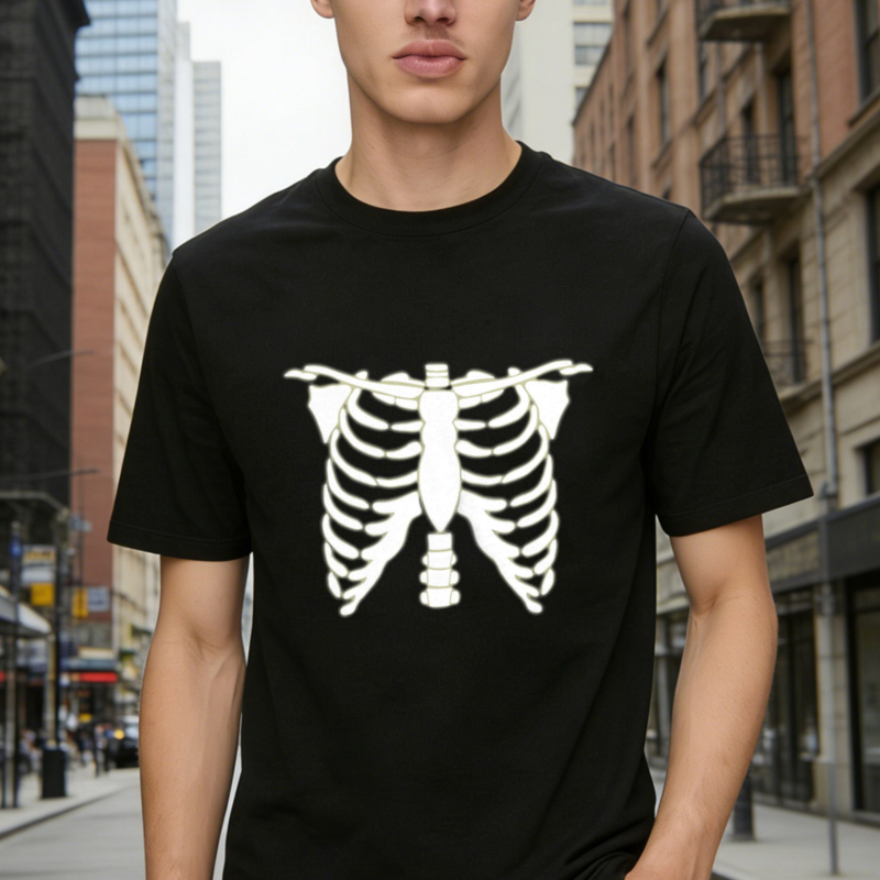 White Skeleton Rib Cage Graphic T-shirt