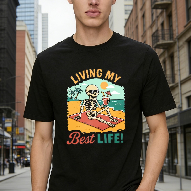 Skeleton On Beach With Cocktail Living My Best Life Unisex Classic T-shirt