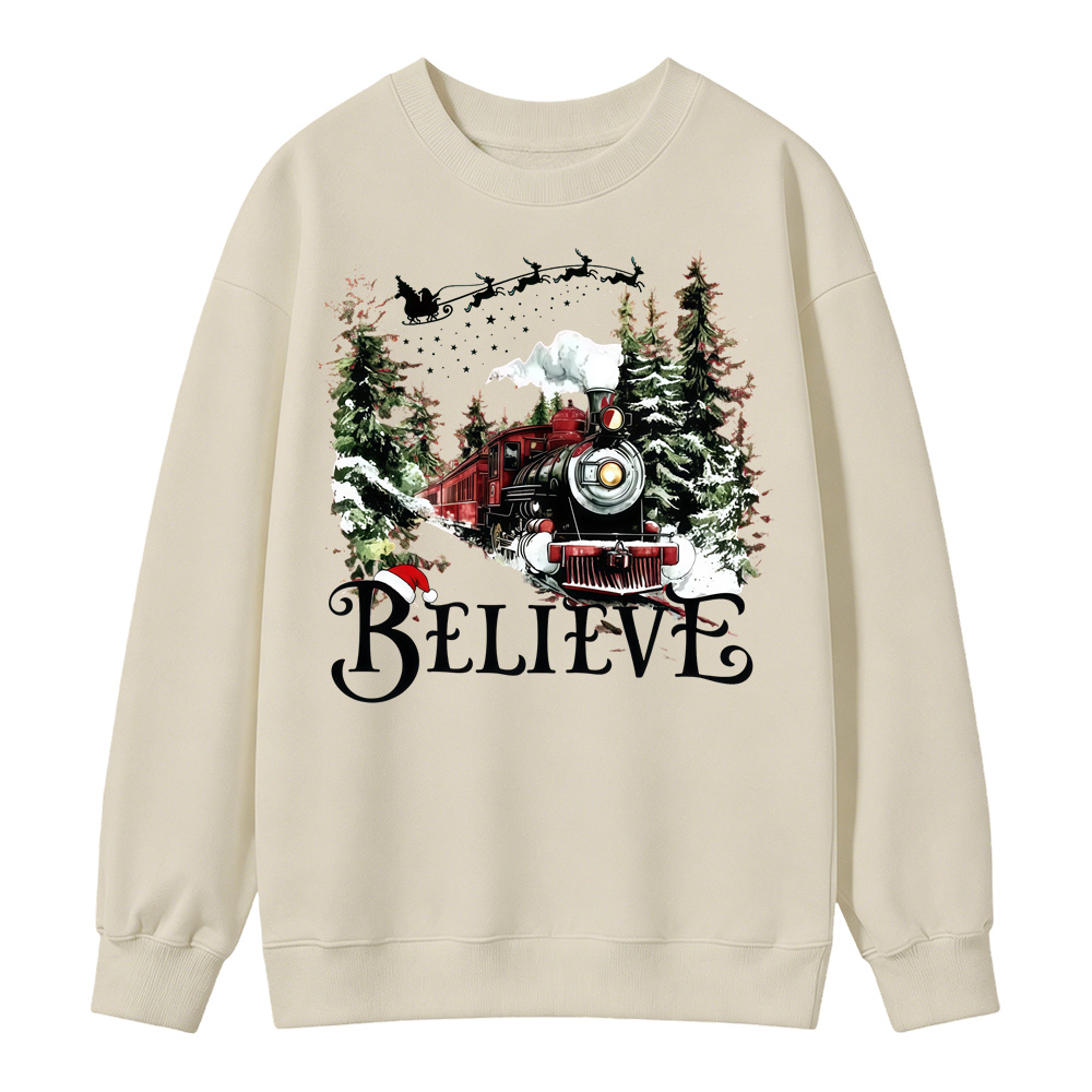 P0lar 3xpr3ss "Believe" Christmas Sweatshirt, Xmas Train Pullover