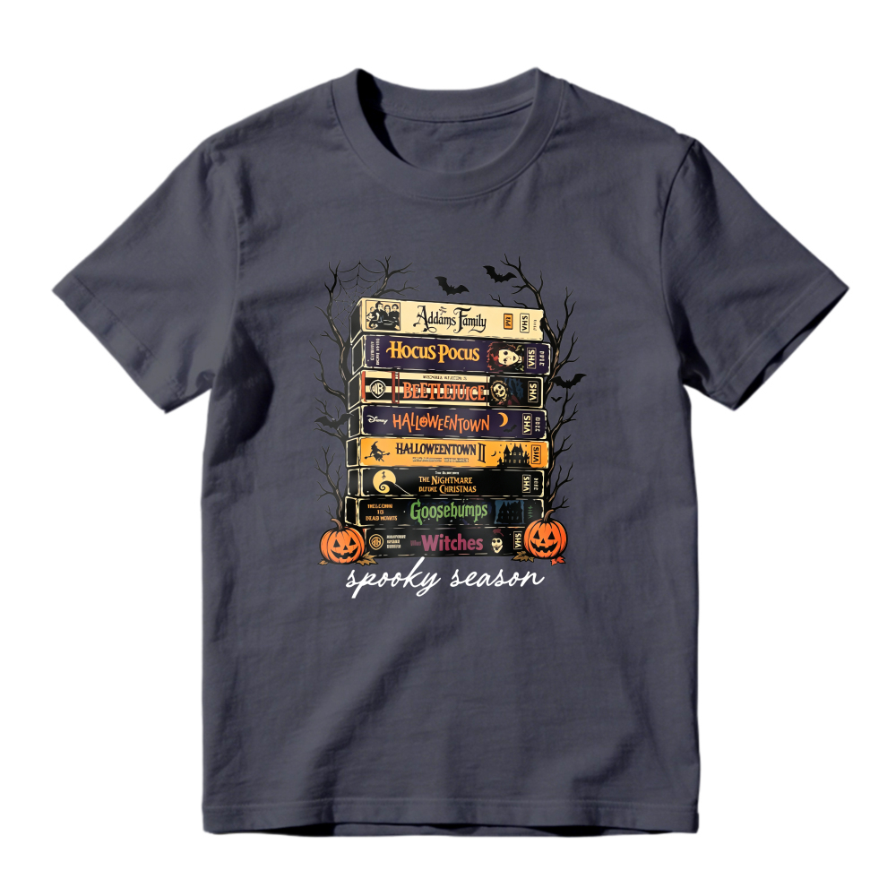Spooky Season Halloween Movie Books Stack Graphic T-shirt