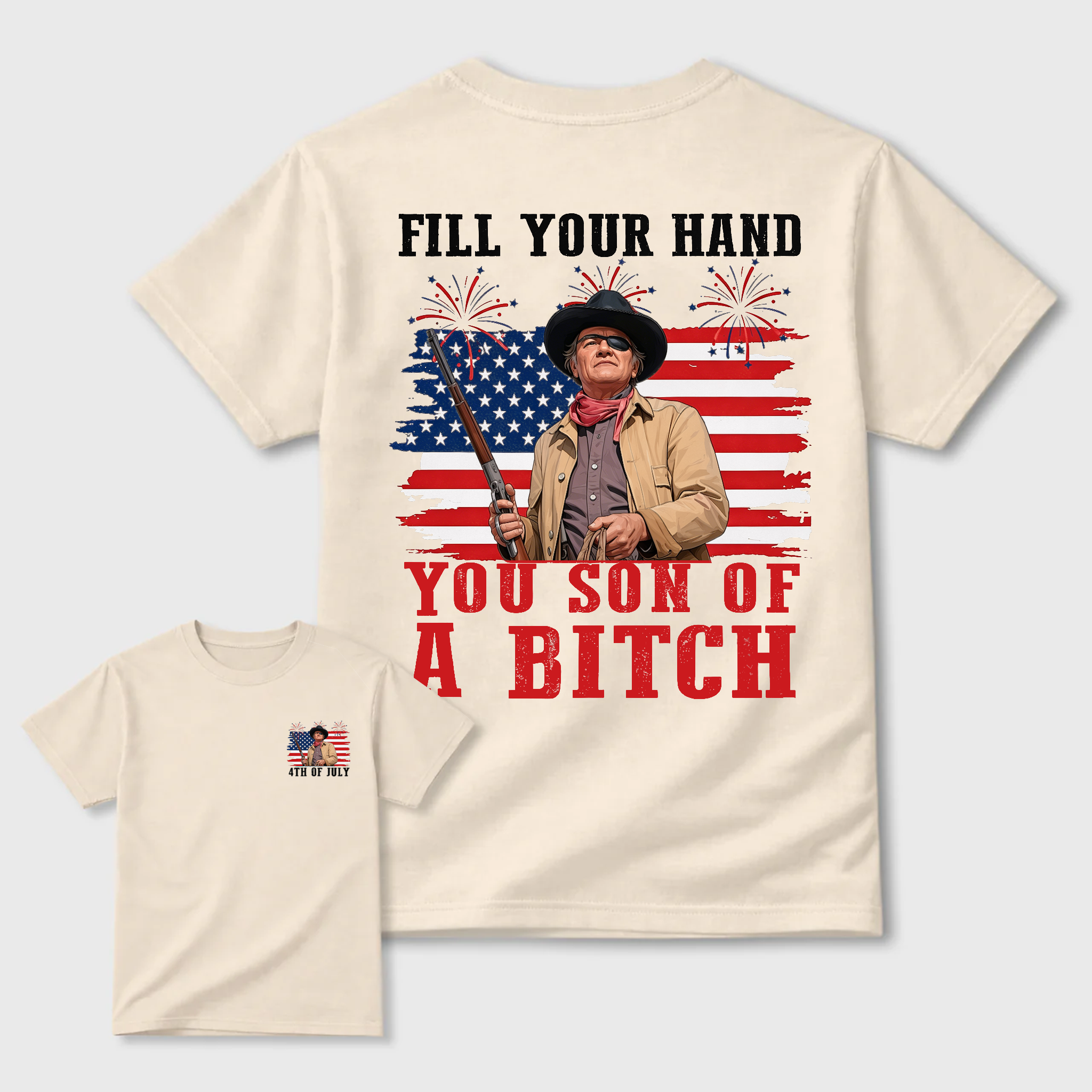 Funny Patriotic Cowboy Shirt for Men, Fill Your Hand USA Flag Graphic Tee, 4th of July Western Cowboy Tee