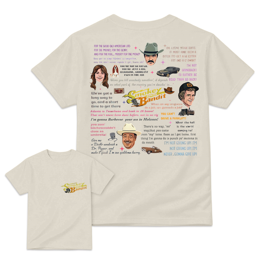 Sm0key & Th3 B4nd1t Quote Collage T-Shirt, 70s Retro Movie Fan Tee