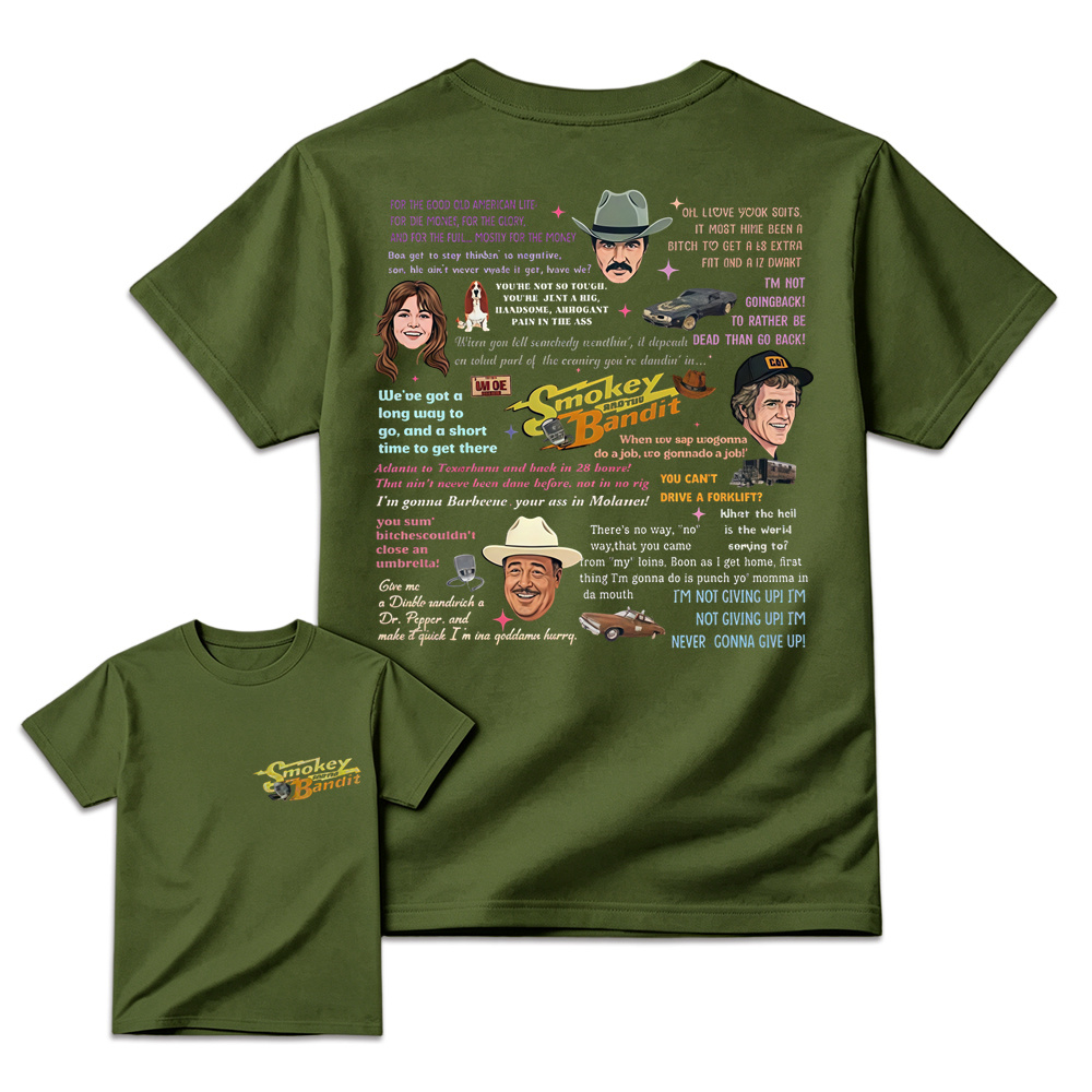 Sm0key & Th3 B4nd1t Quote Collage T-Shirt, 70s Retro Movie Fan Tee