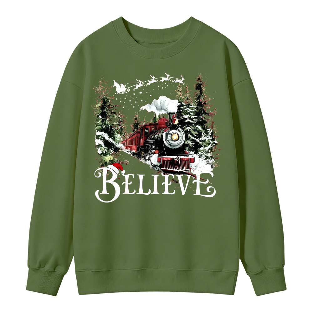 P0lar 3xpr3ss "Believe" Christmas Sweatshirt, Xmas Train Pullover