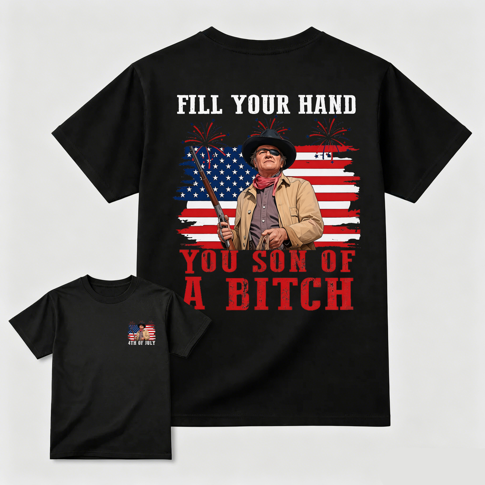 Funny Patriotic Cowboy Shirt for Men, Fill Your Hand USA Flag Graphic Tee, 4th of July Western Cowboy Tee