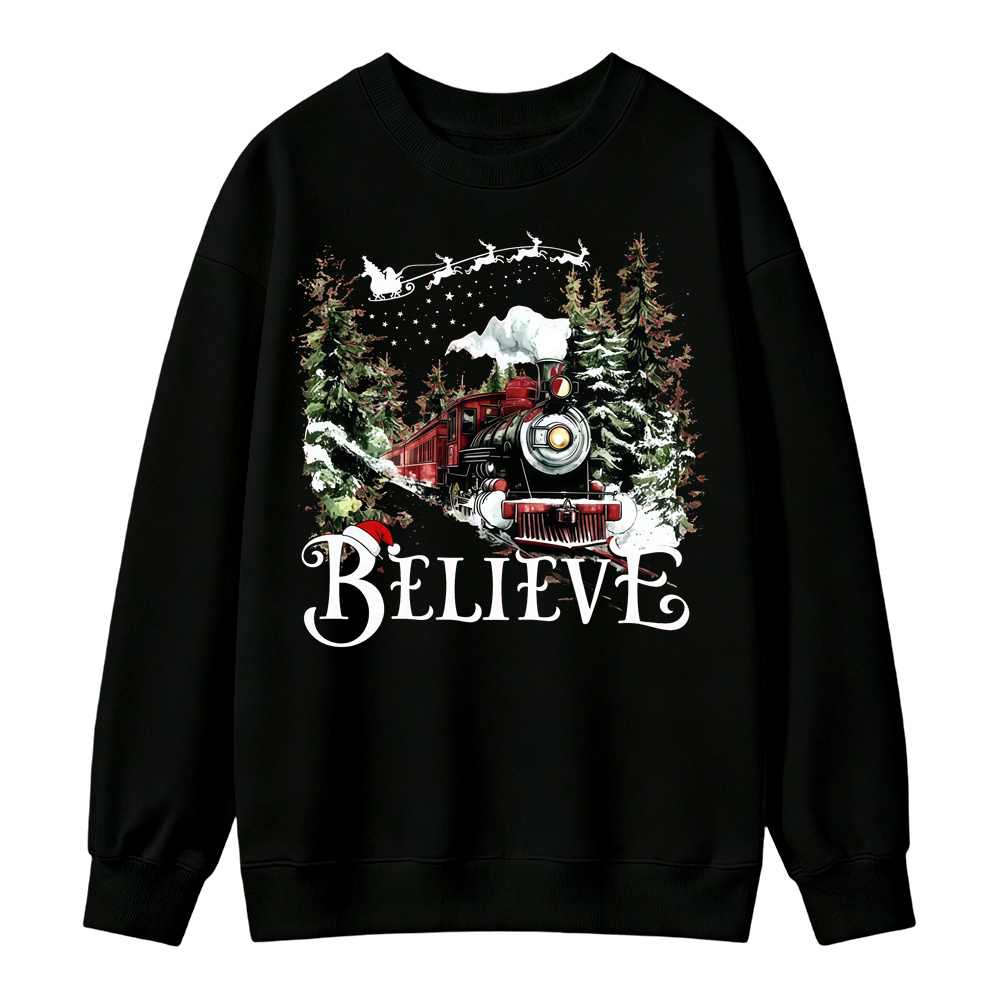 P0lar 3xpr3ss "Believe" Christmas Sweatshirt, Xmas Train Pullover