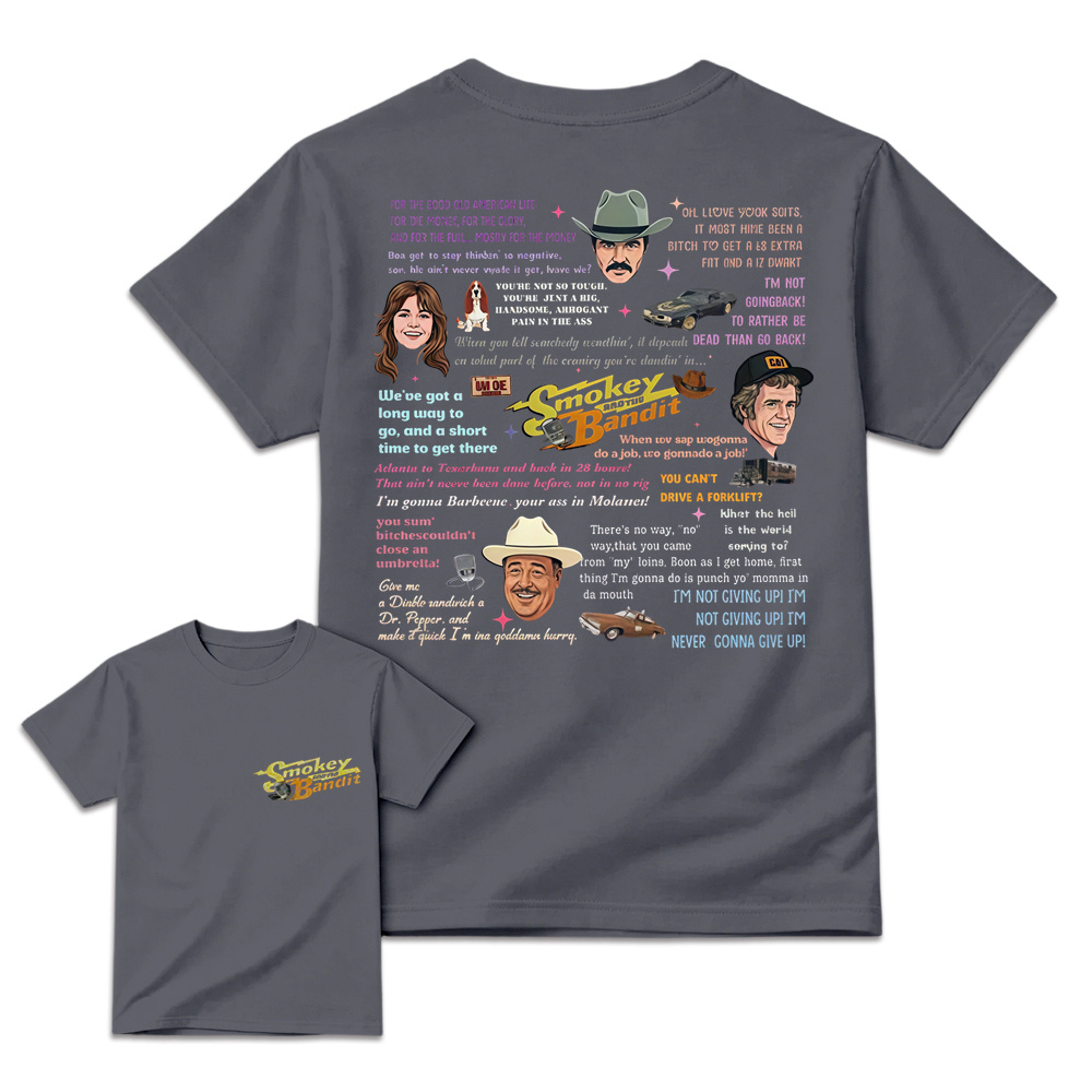 Sm0key & Th3 B4nd1t Quote Collage T-Shirt, 70s Retro Movie Fan Tee