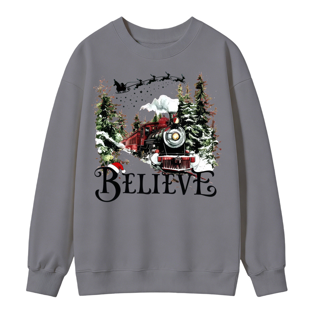 P0lar 3xpr3ss "Believe" Christmas Sweatshirt, Xmas Train Pullover