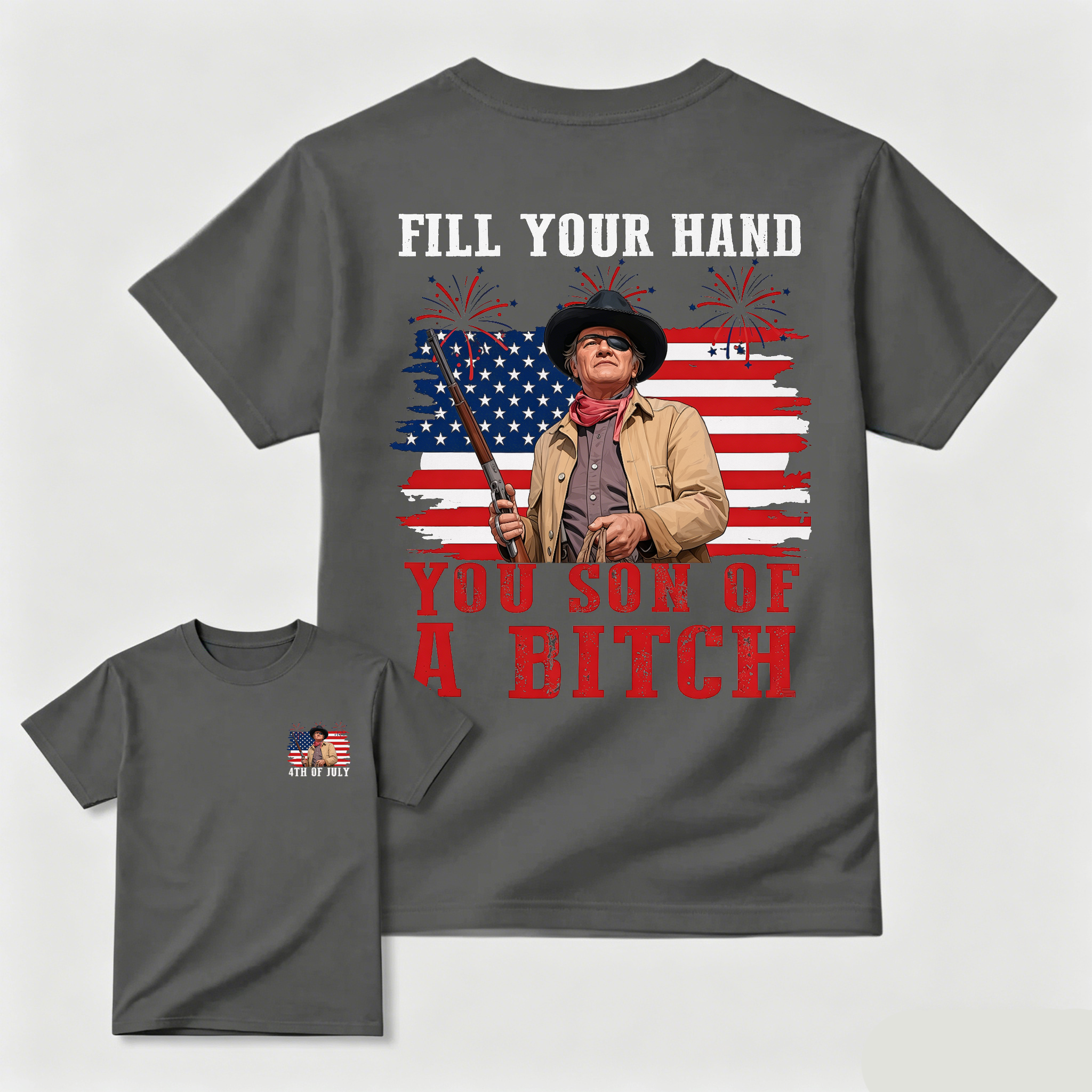 Funny Patriotic Cowboy Shirt for Men, Fill Your Hand USA Flag Graphic Tee, 4th of July Western Cowboy Tee