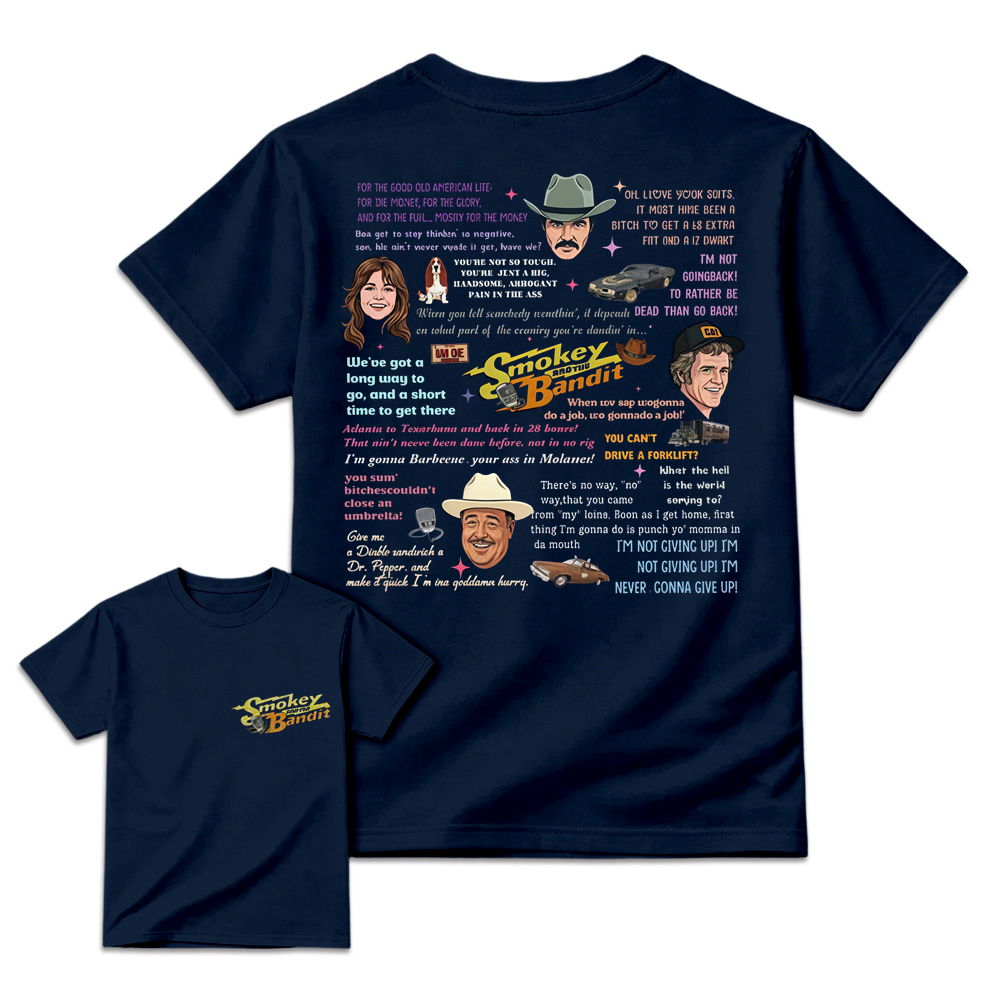 Sm0key & Th3 B4nd1t Quote Collage T-Shirt, 70s Retro Movie Fan Tee