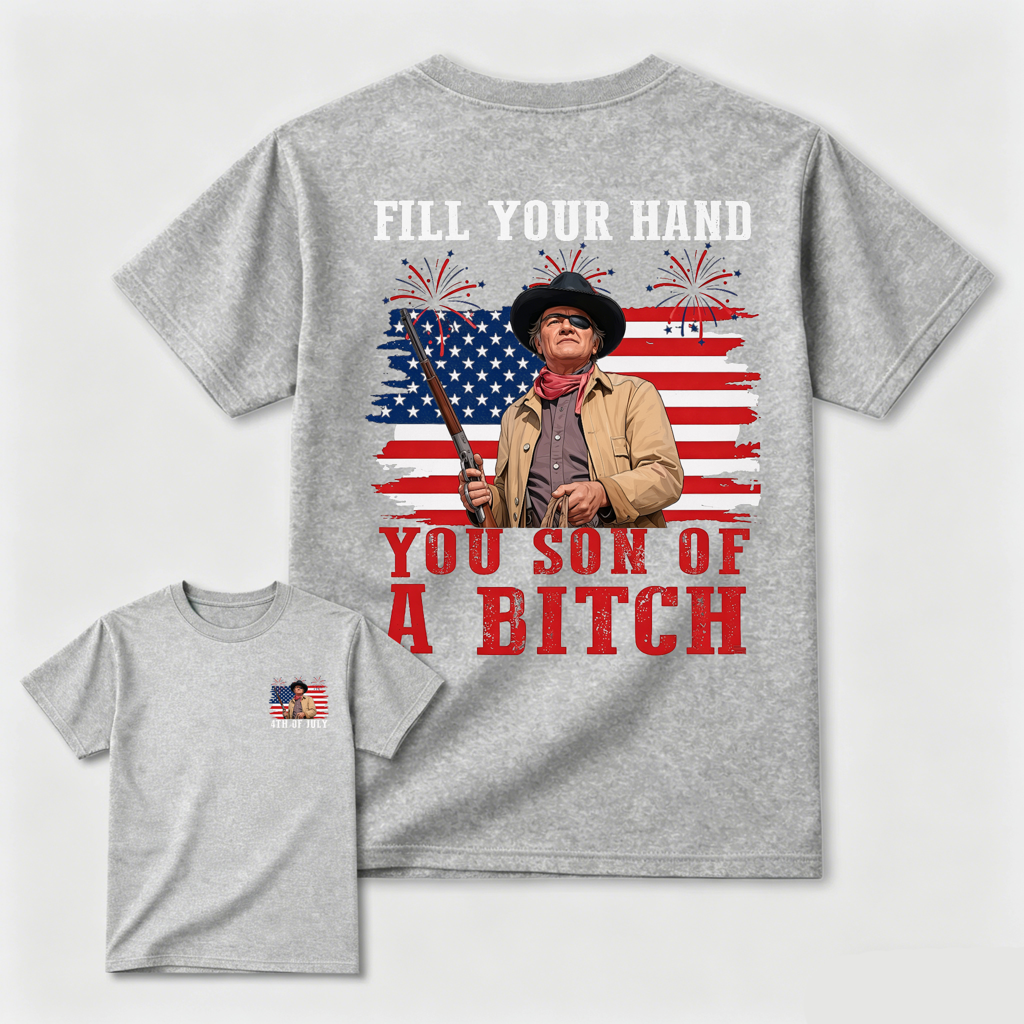 Funny Patriotic Cowboy Shirt for Men, Fill Your Hand USA Flag Graphic Tee, 4th of July Western Cowboy Tee