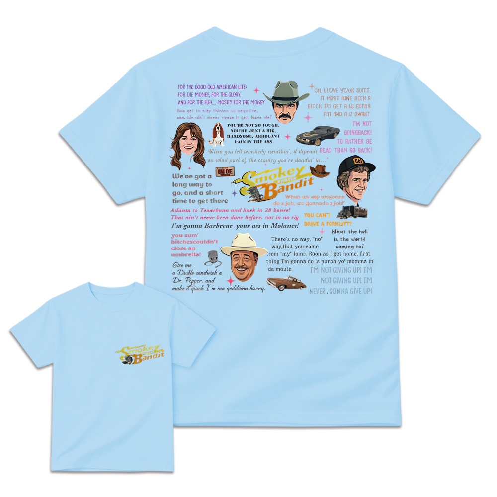 Sm0key & Th3 B4nd1t Quote Collage T-Shirt, 70s Retro Movie Fan Tee