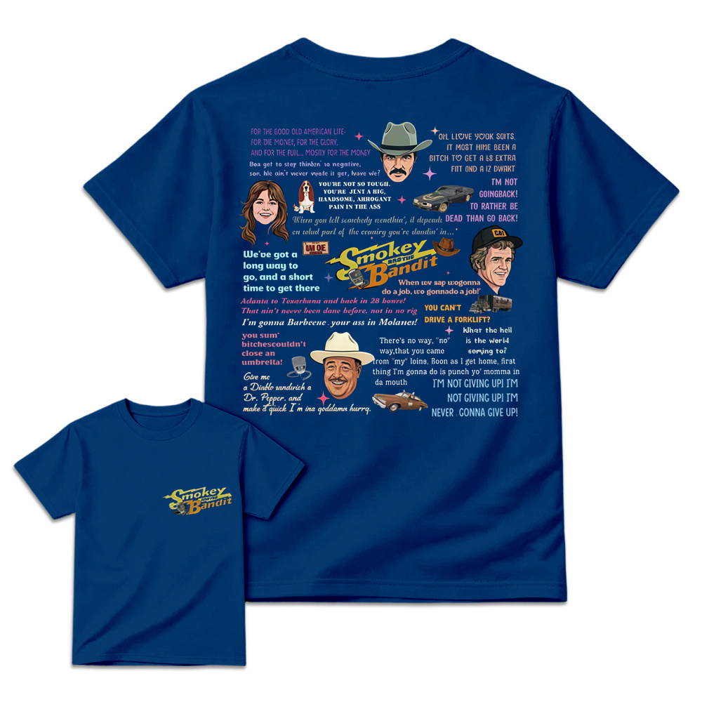 Sm0key & Th3 B4nd1t Quote Collage T-Shirt, 70s Retro Movie Fan Tee