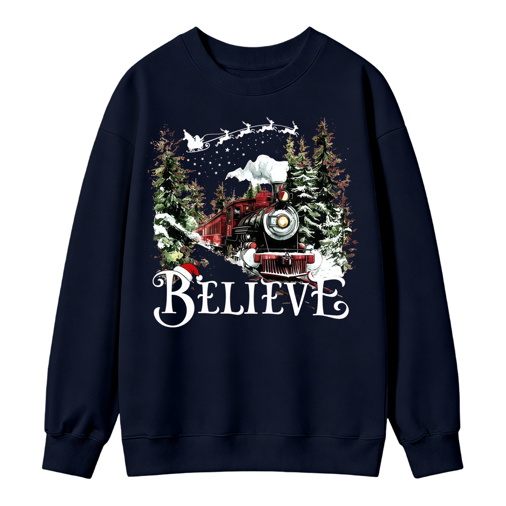 P0lar 3xpr3ss "Believe" Christmas Sweatshirt, Xmas Train Pullover