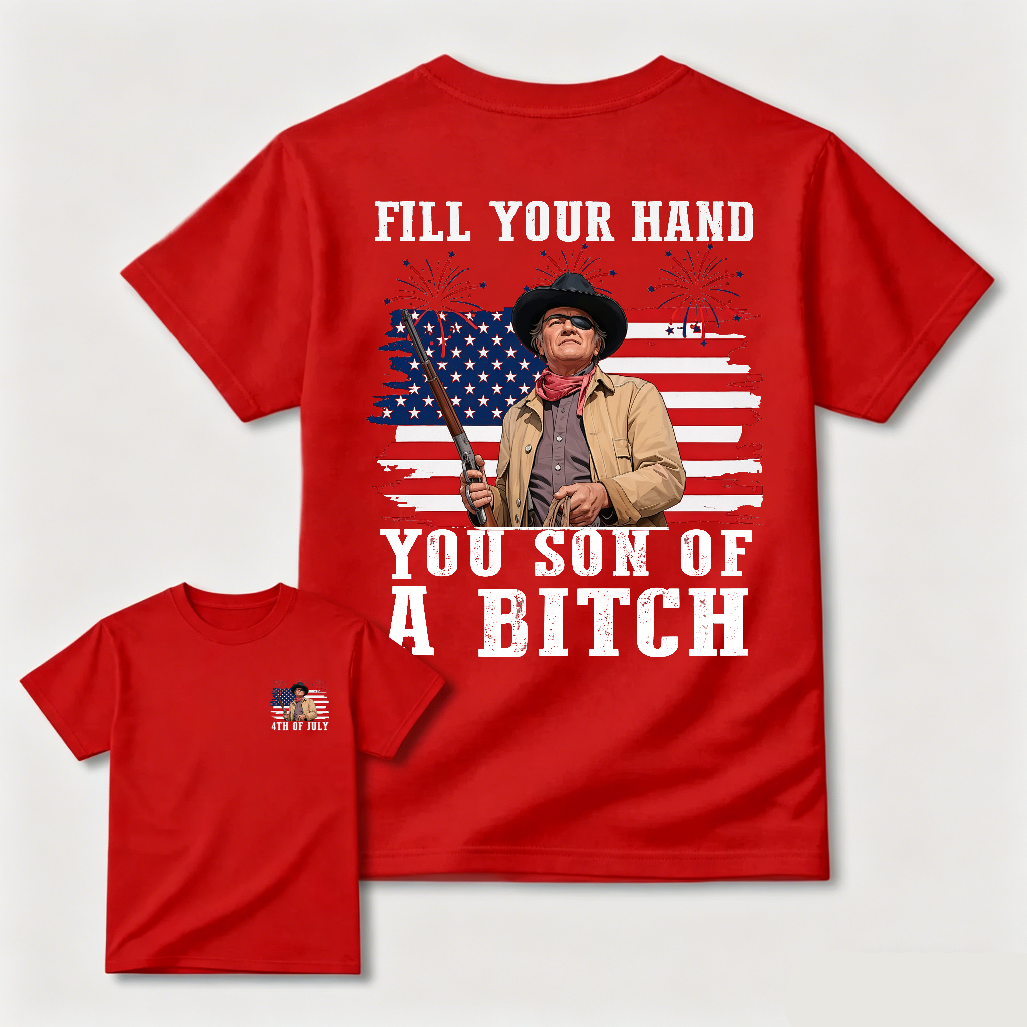 Funny Patriotic Cowboy Shirt for Men, Fill Your Hand USA Flag Graphic Tee, 4th of July Western Cowboy Tee