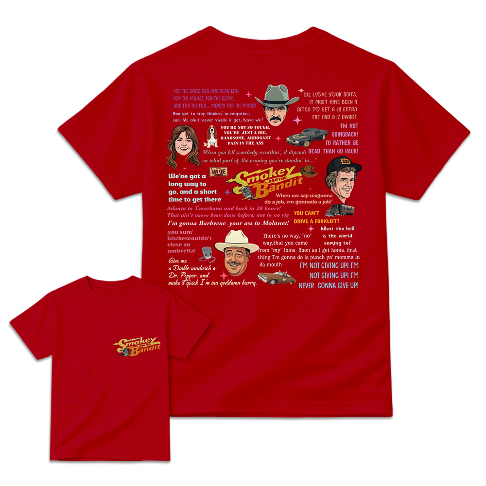 Sm0key & Th3 B4nd1t Quote Collage T-Shirt, 70s Retro Movie Fan Tee