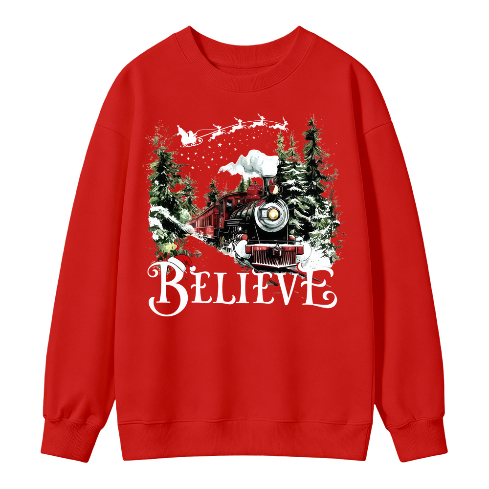 P0lar 3xpr3ss "Believe" Christmas Sweatshirt, Xmas Train Pullover