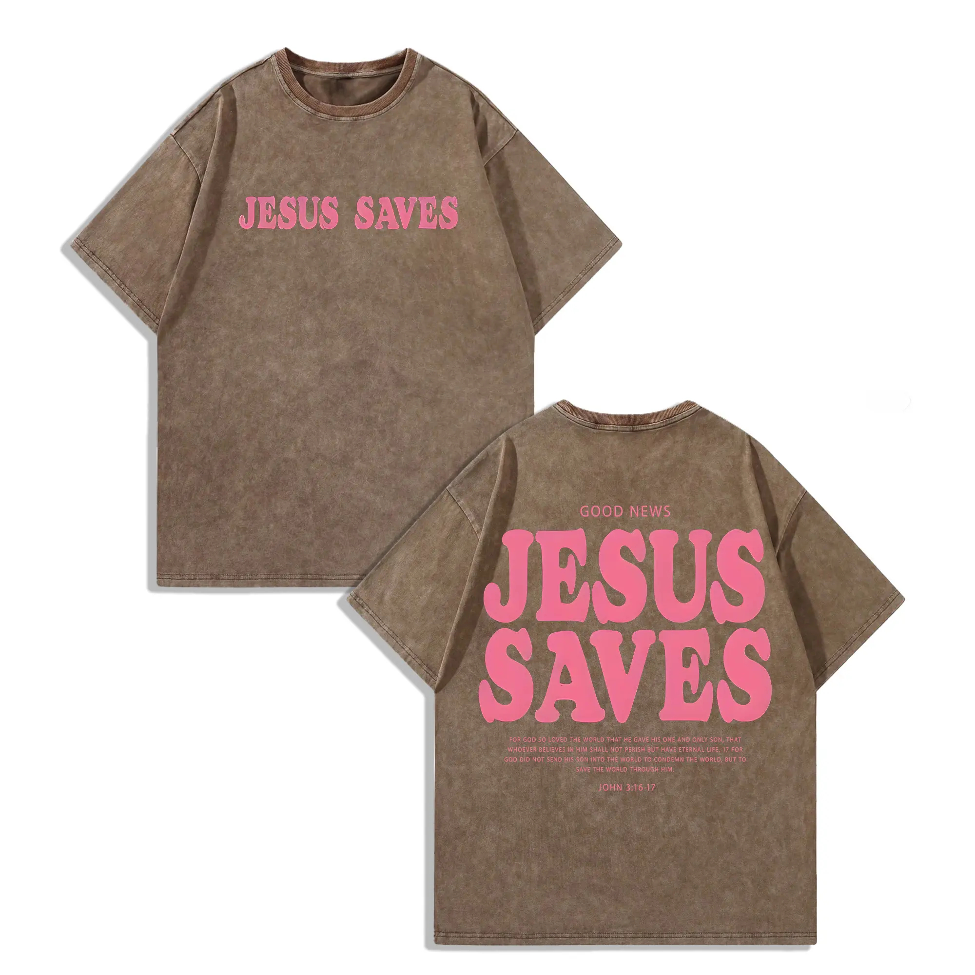Jesus Saves Unisex Washed T-Shirt Gym Pump Cover Graphic Men's Regular Fit Washed Pure Cotton