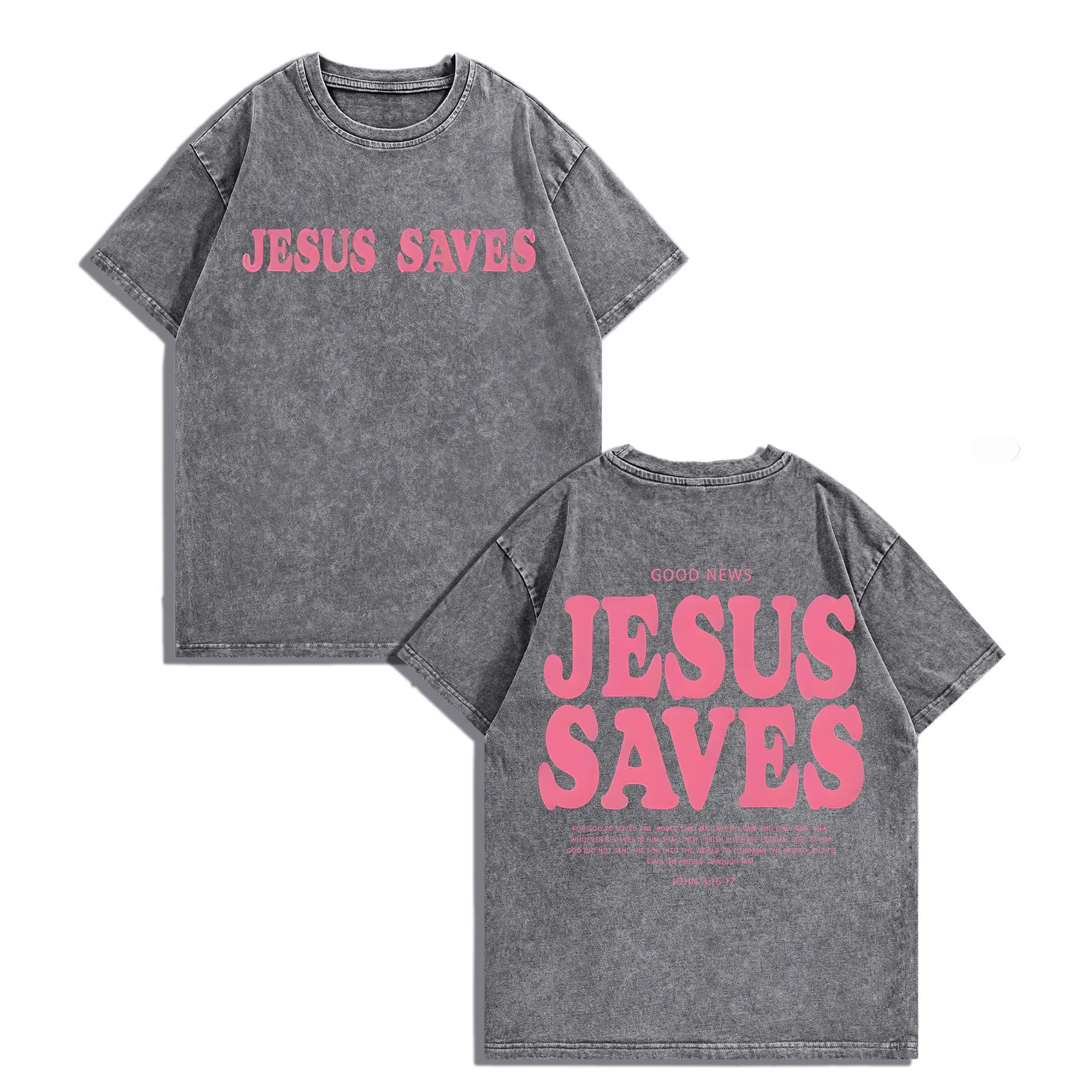 Jesus Saves Unisex Washed T-Shirt Gym Pump Cover Graphic Men's Regular Fit Washed Pure Cotton