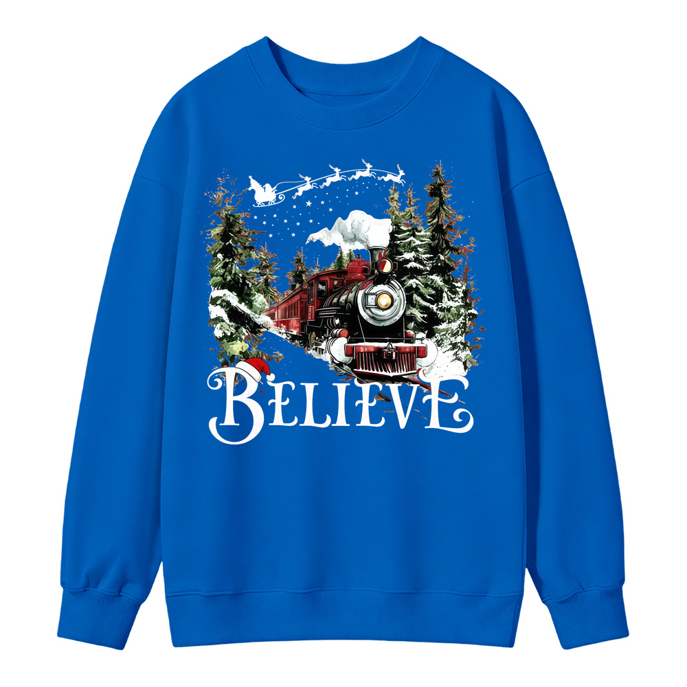 P0lar 3xpr3ss "Believe" Christmas Sweatshirt, Xmas Train Pullover