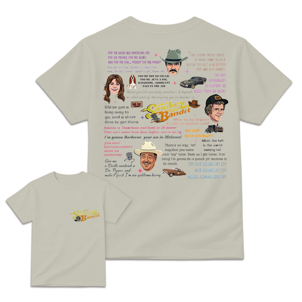 Sm0key & Th3 B4nd1t Quote Collage T-Shirt, 70s Retro Movie Fan Tee