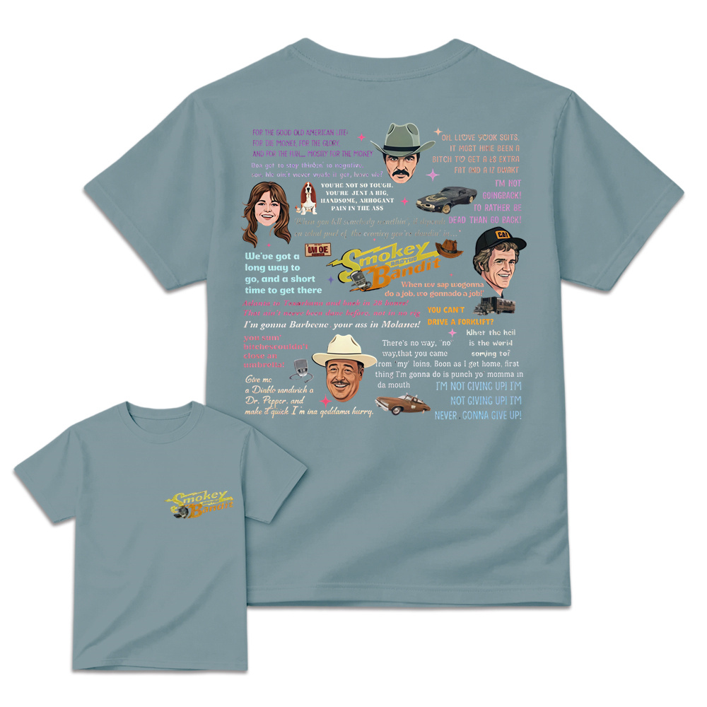 Sm0key & Th3 B4nd1t Quote Collage T-Shirt, 70s Retro Movie Fan Tee