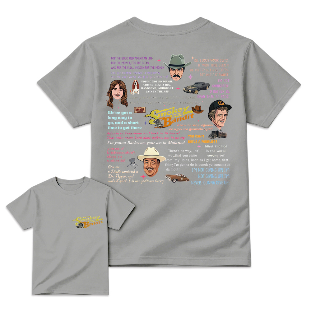 Sm0key & Th3 B4nd1t Quote Collage T-Shirt, 70s Retro Movie Fan Tee