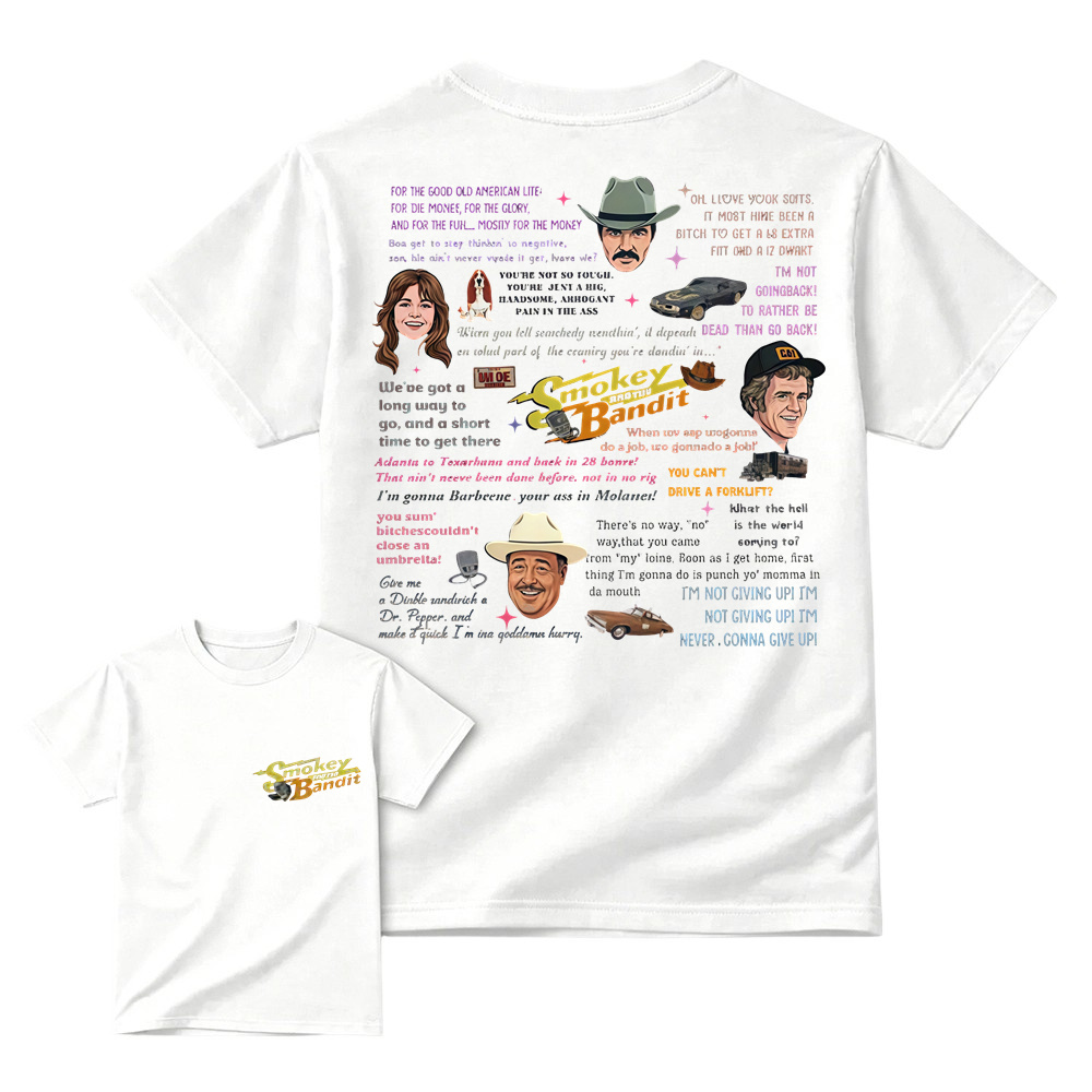 Sm0key & Th3 B4nd1t Quote Collage T-Shirt, 70s Retro Movie Fan Tee