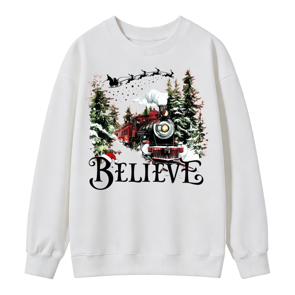 P0lar 3xpr3ss "Believe" Christmas Sweatshirt, Xmas Train Pullover