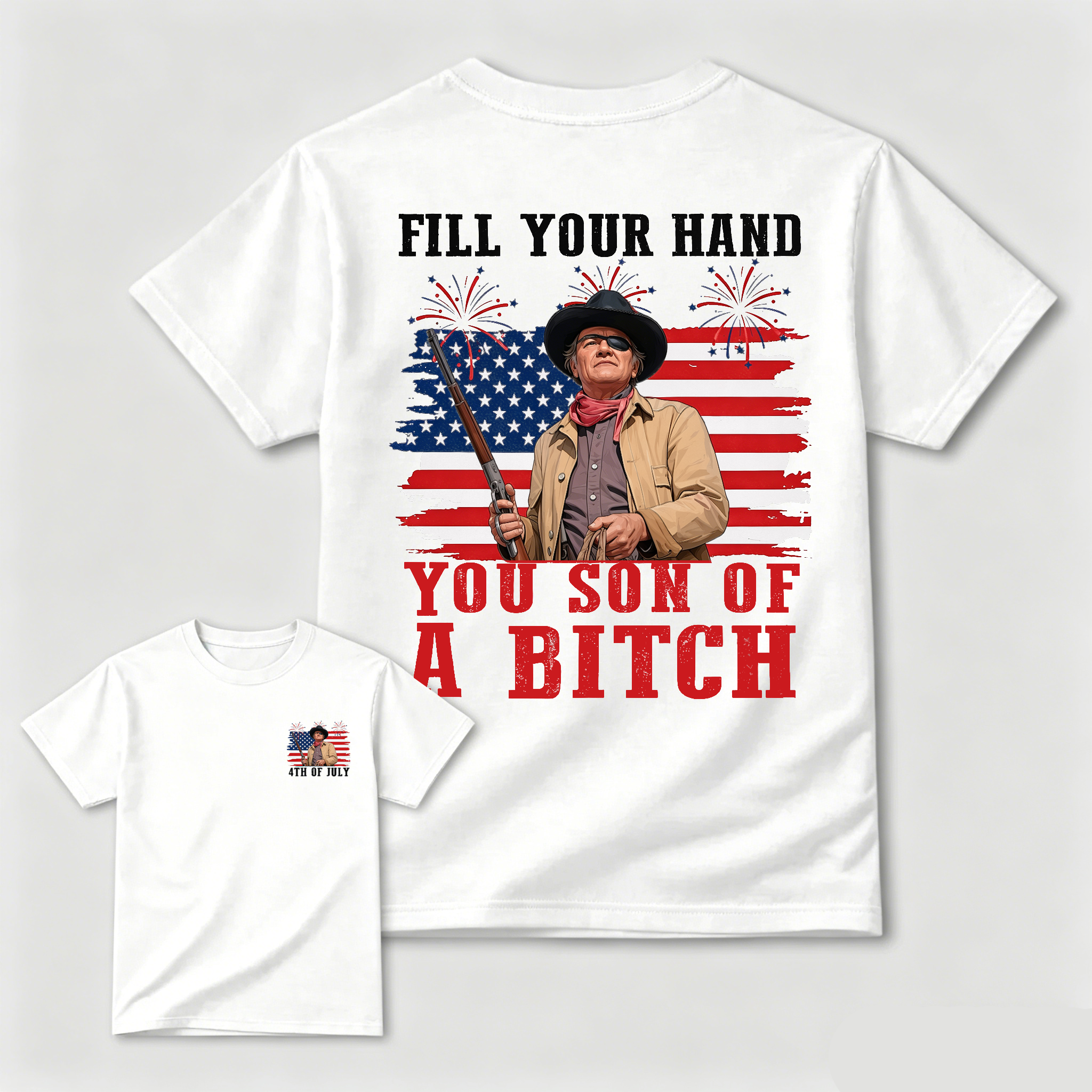 Funny Patriotic Cowboy Shirt for Men, Fill Your Hand USA Flag Graphic Tee, 4th of July Western Cowboy Tee