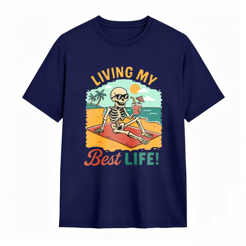 Skeleton On Beach With Cocktail Living My Best Life Unisex Classic T-shirt