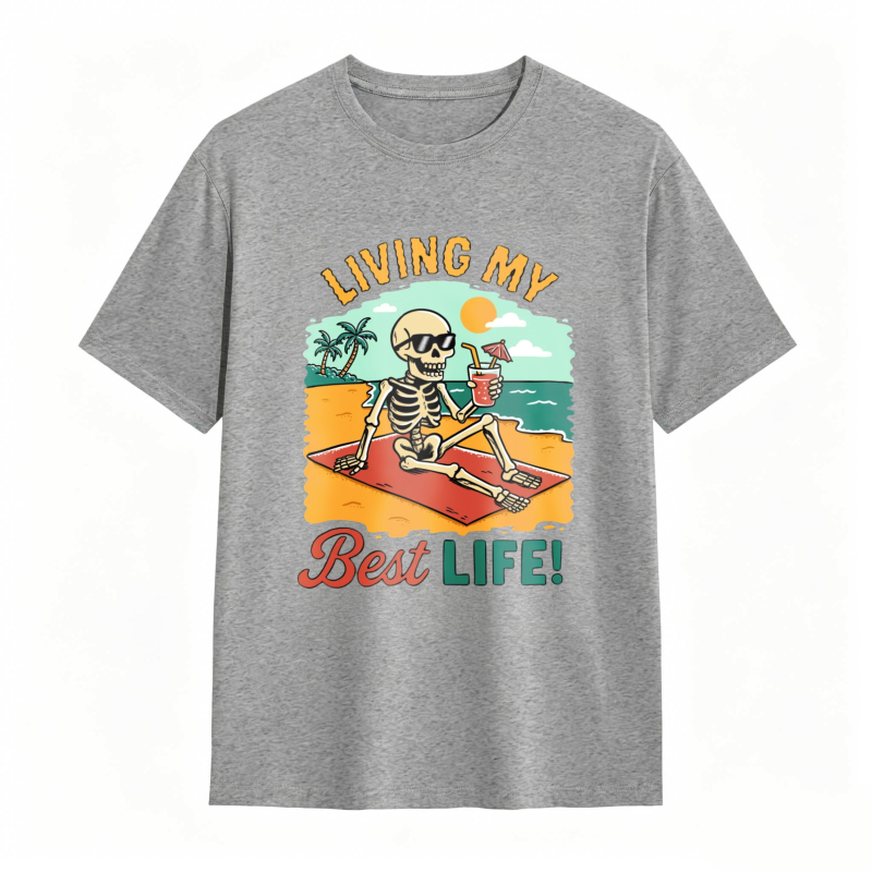Skeleton On Beach With Cocktail Living My Best Life Unisex Classic T-shirt