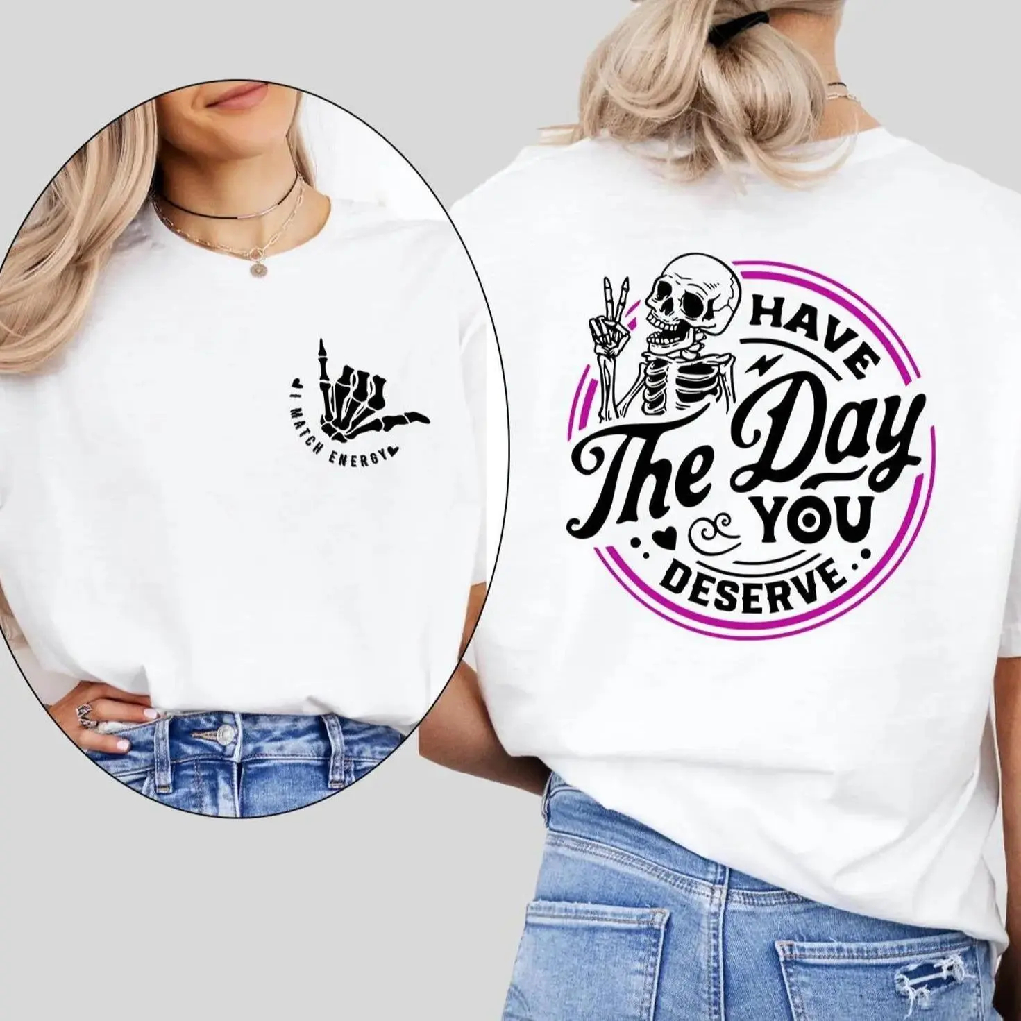 Women's Skeleton & Letter Print Round Neck Tee Fashion Casual Crew Neck T-Shirt for Daily Holiday Vacation Outdoor Wear