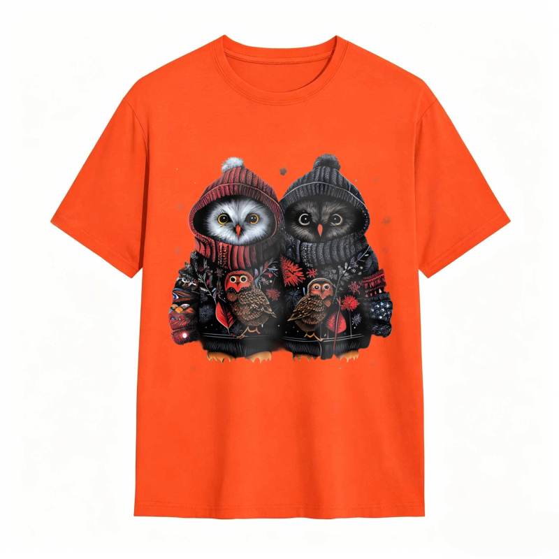 Owl Couple Wearing Winter Hats And Sweaters Unisex Classic T-shirt