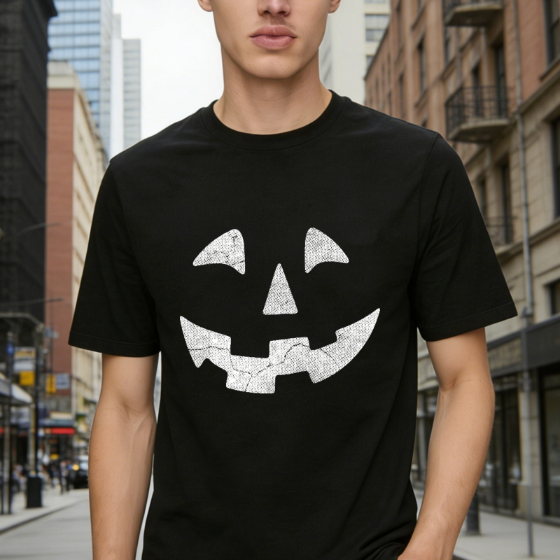 White Distressed Jack O Lantern Face Halloween Pumpkin Graphic T-shirt