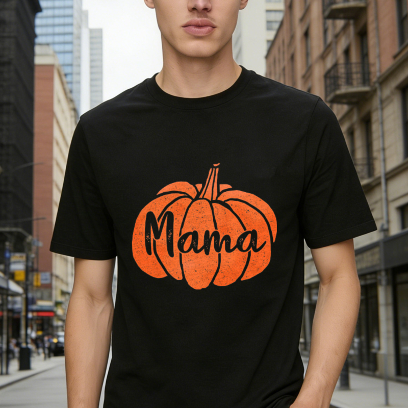 Orange Pumpkin With Mama Text Graphic T-shirt