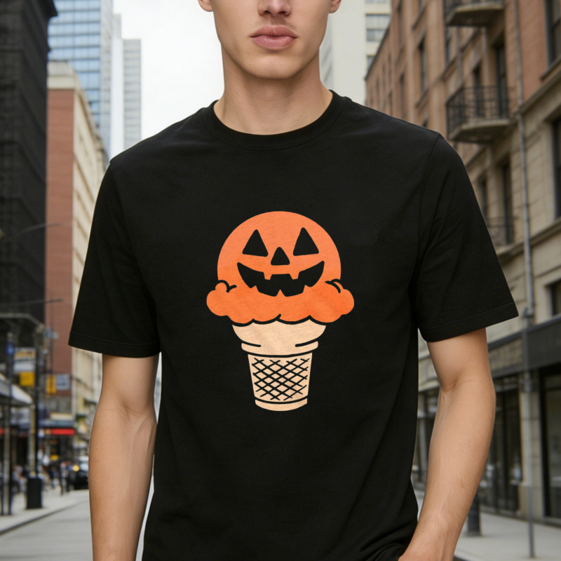 Halloween Pumpkin Jack O Lantern Ice Cream Cone Graphic T-shirt