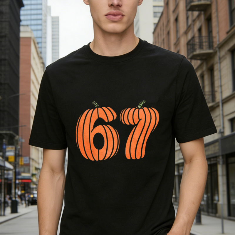 Pumpkin Shaped Number 67 Halloween Graphic T-shirt