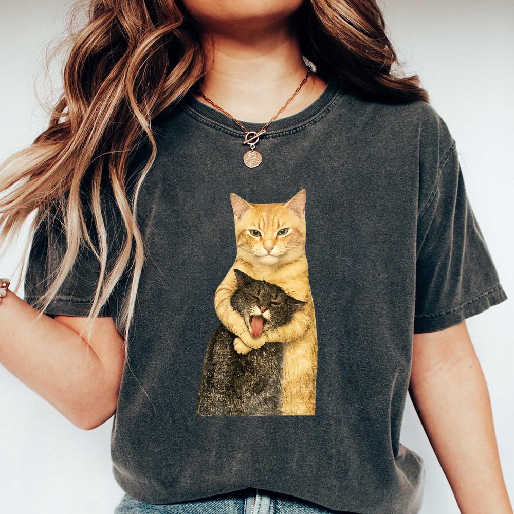 230g Washable Cat Quarrel Moment Print T-Shirt