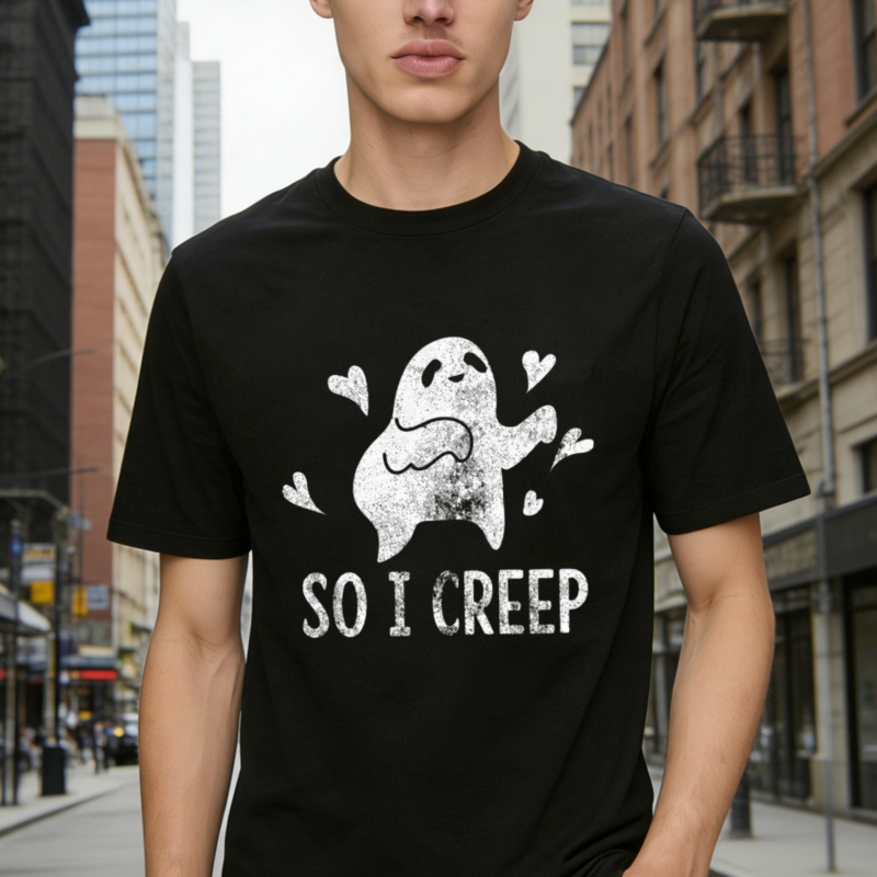 Cute Ghost With Hearts And So I Creep Text Halloween Funny T-shirt