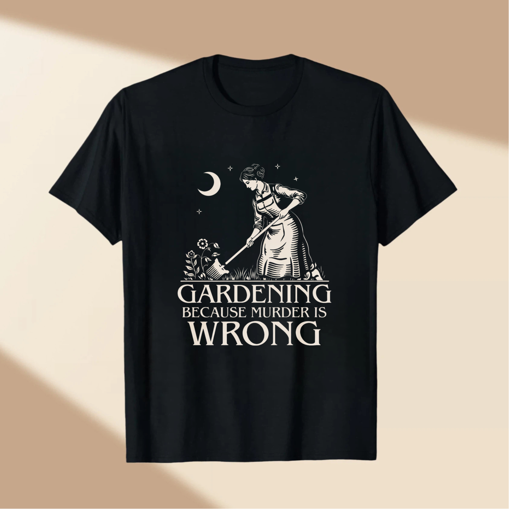 TEECURENT Gardening Because Murder Is Wrong T-Shirt Funny Garden Humor Gift For Gardeners And Plant Lovers WOMEN